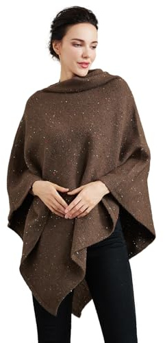 BEAUTELICATE Poncho a Maglia Donna Poncho Mantella Misto Lana Tweed Stola Coprispalle Pullover Senza Braccia per Invernale Autunno (Marrone trattenuto, Taglia unica)