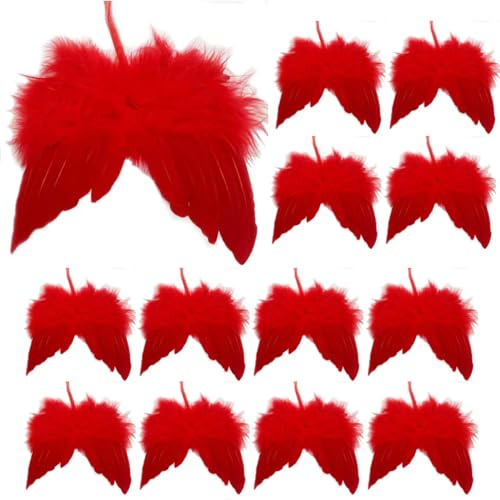 Lot de 12 ailes d'ange rouges - Mini ailes d'ange - Décoration de sapin de Noël - Plume d'ange pour décoration de Noël, mariage, fête prénatale, bricolage