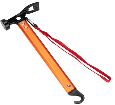 LATTHANT Martillo de aluminio para camping, martillo funcional 3 en 1 con extractor, mazo ligero para tienda de campaña para camping, senderismo y mochileros, naranja