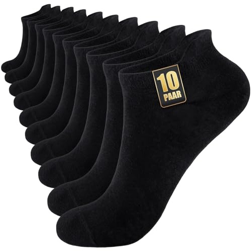 SockWaddles 10 Pares Calcetines Tobilleros Hombre Mujer, Calcetines Cortos Verano Finos Transpirables de Algodón Unisex, Ideales para Deporte, Running, Trabajo y Uso Diario, 10 Negro, 39-42