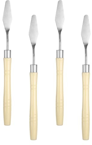 QUARKZMAN 4Pz Spatola Pittura Strumento Pittura 6.69 Lama Acciaio Inossidabile Appuntita Manico Plastica Spatola Pittura Spatola per Olio Acrilico Tela, Beige
