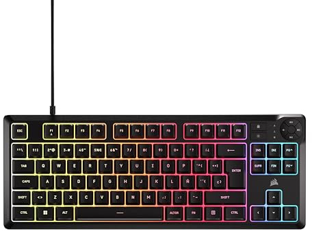 Corsair K55 Core TKL Teclado Gaming RGB – Tenkeyless, 8 Zonas de RGB, Teclas Silenciosas de Membrana, Resistente a Derrames, Controles Multimedia, Sondeo 1000Hz – Diseño ES – Negro