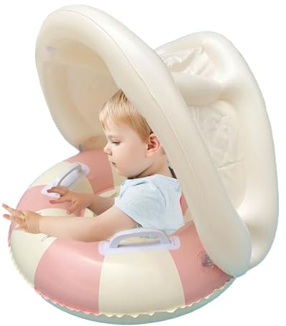 Baby Float with Canopy - Inflatable Retro Baby Swimming Pool Floats - Foldable Sunshade Toys Inflatable Safety Seat Sun Protection Swim Ring for Spring Toddler Beach