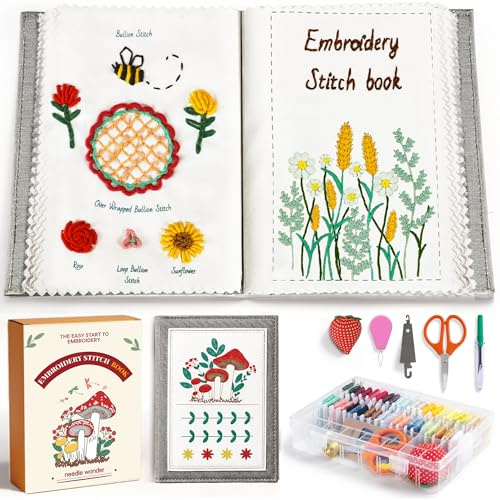 Dazhqp 2026 New Embroidery Stitch Book Kit for Adults Beginners, Cross Stitch Kit with Step-by-Step Guide and Video, Pre-Printed Patterns, Threads and Needles, Portable Crafts Gift for Adults