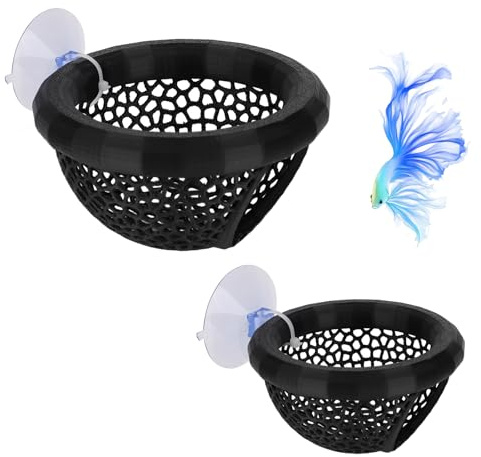 Goktvai 2 Set Galleggiante Betta Amaca & Gambero Caverna, 3D Stampato Acquario Decor con Ventose Fascetta Cavo Sicuro Riposo Posto Pesce Combattente Gamberetti Piccolo Pesce Guppy Acquatico Animali