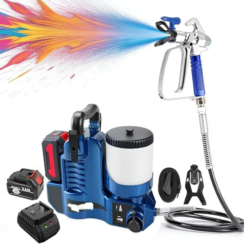 Máquina de pintura en aerosol inalámbrica sin aire, pulverizador de pintura eléctrico con caudal de 1,1 l/min y ajuste de 6 velocidades para pinturas de látex y lacas