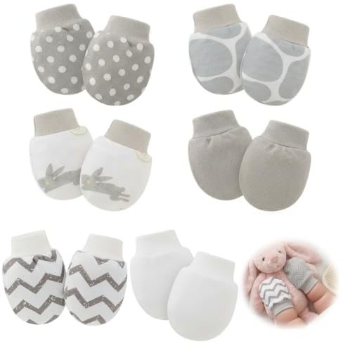 YDSW 6 Pack Baby Mittens Newborn Essentials Soft Cotton Scratch Mittens for 0-6 Months Boys and Girls Anti-Scratch Gloves Grey