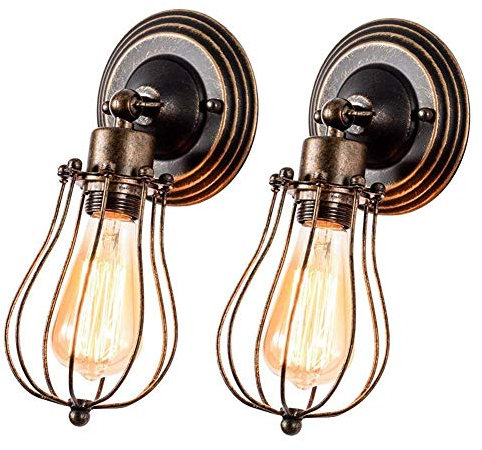 Vintage Wall Light, GLADFRESIT Industrial Lighting Adjustable Socket Rustic Sconces Wire Metal Cage Wall Lamp Indoor Home Retro Lights Fixture (Single Lamp-Base Painted with Oil Rubbed Bronze 2 Packs)