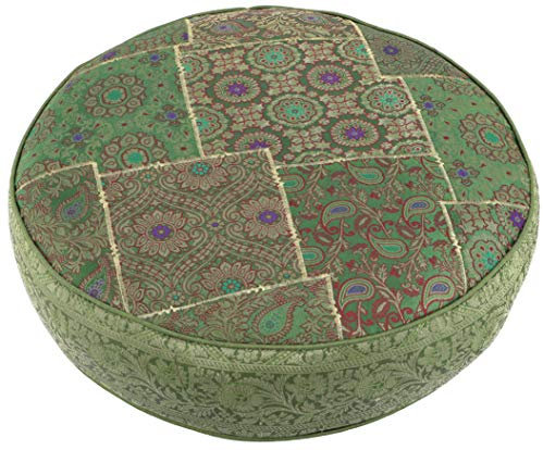 GURU SHOP Orientalisches Rundes Patchwork Kissen 40 cm, Sitzkissen, Bodenkissen mit Baumwollfüllung - Grün, Synthetisch, Zierkissen, Dekokissen, Sofakissen