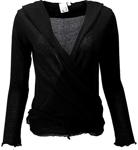 GURU SHOP Wickelshirt, Baumwollstrick Pullover, Wickeljacke - Schwarz, Damen, Baumwolle, Size:M