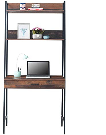 TAD TIMBER ART DESIGN UK Abbey Rustic Retro Ladder Bookcase Desk Shelving Shelf Unit 3 Tier Drawer