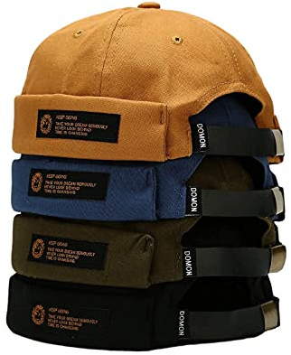 Cotton Brimless Cap Retro Docker Caps Beanie Skull Cap Adjustable Brimless Hip hop Hats 4 Pcs