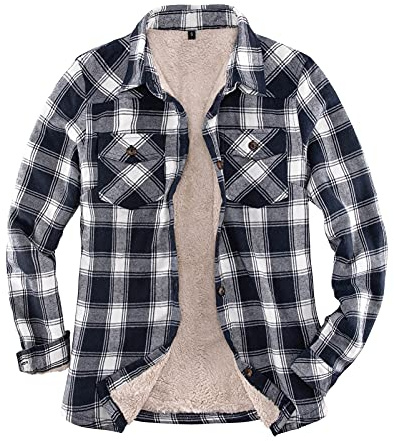 ZENTHACE Sherpa fleecefodrad flanellskjorta jacka för kvinnor, button-down rutig flanellskjorta jacka jacka, Ljus marin, L