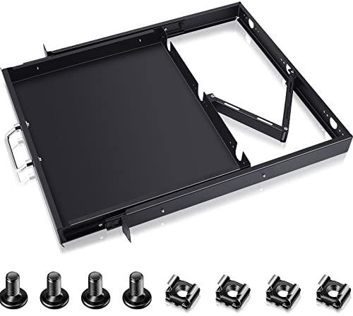 1U Rack Mount Sliding Keyboard Tray Cantilever Network Equipment Racks 19 Inch Cabinet Drawer Sliding Shelf for Server Data Music Studio Accessories