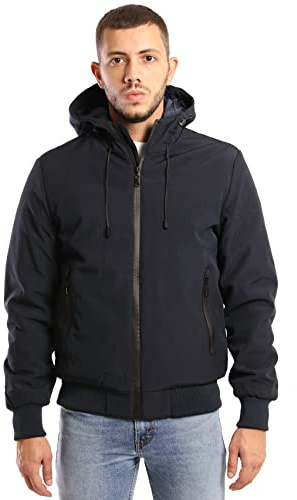 TONY BACKER Giacca Jacket Uomo In Softshell Impermeabile Antivento con Cappuccio Giubbotto Caldo Per Trekking Casual 6860 (IT, Testo, L, Regular, Regular, Blu)