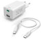Hama Schnellladegerät, 2 Ports, mit Ladekabel, 32W (USB A, USB C, Quick Charge, Power Delivery, USB Ladegerät, für Handy, AirPods, Tablet etc., Ladekabel Typ C Ladegerät, Mehrfach Ladeadapter) weiß