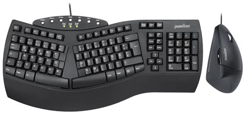 Perixx PERIDUO-512B Ergonomisches Tastatur- und Maus-Set - Vertikale Design-Maus, Kabelgebunden, USB, Schwarz - Komfortables QWERTZ Layout