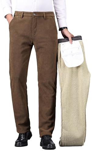 ziilay manchesterbyxor, herr, vinter, fodrade med fleece, stretch, snöre, kostymbyxor, manchesterbyxor, snöbyxor, lammullfoder, kaffe, 31W / 30L