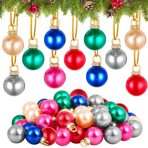 UXORSN 66 Pezzi Palline di Natale 15mm Mini Palle per Albero di Natale 6 Colori Glitter Addobbi Albero di Natale con Dorata Corda Decorazione per Albero di Natale Decorazioni Albero di Natale Plastica