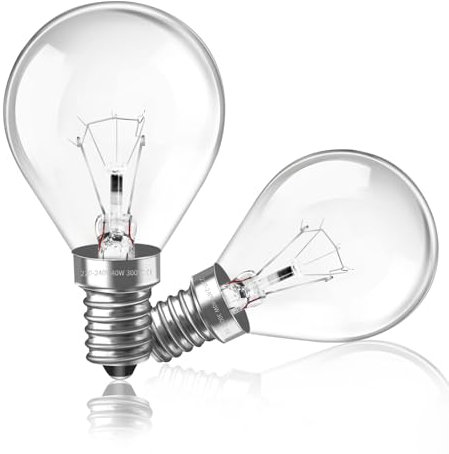 Caldarax Oven Light Bulb E14 40W 300 Degrees, AC 230V, Dimmable G45/P45 Golf Bulbs, 410LM Warm White 2700K, SES E14 Small Edison Screw Oven Lamp Bulb for Microwave, Cooker Hood, Wax Warmer, 2 Pack