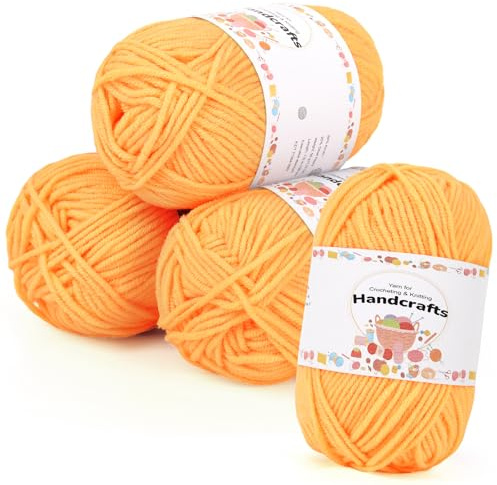 Aeelike 200 g (4 x 50 g) virkgarn, bomull för stickning, hållbart amigurumiset polyakryl bomullsgarn, 5 stycken garn för virkning för strumpor, mössor, halsdukar, tröjor, dockor, guld