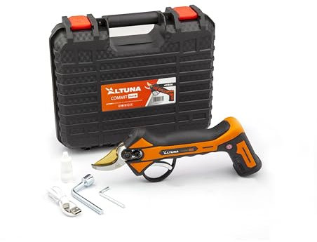 Altuna - Tijeras de Podar Eléctricas a Batería Titanio - Gold Titanium Rendimiento y Durabilidad - Autonomía Hasta 6h - Carga USB en 2h - Más Corte 25mm - Ligera y Compacta - Jardín y Frutales