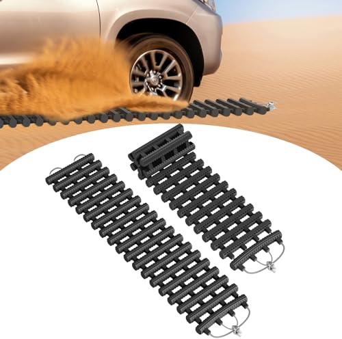 Aufun 2 unidades de ayuda para el arranque del coche, 80 x 21 cm, placas de arena todoterreno, ayuda de tracción para arena, nieve, hielo, barro, tracción, alfombrilla de tracción con bolsa para