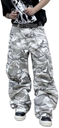 Zewool Mens Casual Wide Leg Denim Cargo Pants Mid Weight Baggy Jeans with Pockets Skater Y2k Hip Hop Streetwear Trousers Relaxed Loose Fit 2000s Skateboard Hiking Travel,F10 Camo,XL