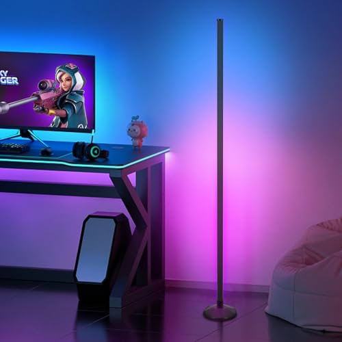 Lampadaire d'Angle RGB, Lampe de Sol à Changement de Couleur RGB avec Application Bluetooth et Télécommande, Synchronisation Musicale, Éclairage d'Ambiance 65, Minuterie 24H, 398+ Modes DIY