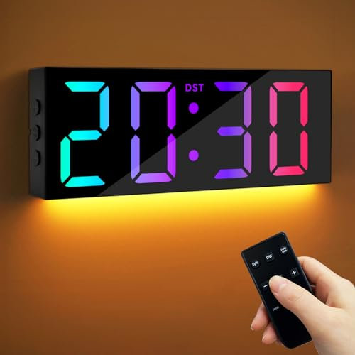 Maxstar 12'' große Digitale Wanduhr mit Fernbedienung,8 RGB-Farben LED-Bildschirm,Sommerzeit,moderner Nachtlicht-Schreibtischwecker für Wohnzimmer,Klassenzimmer,Schlafzimmer,Büro Dekoration,Schwarz