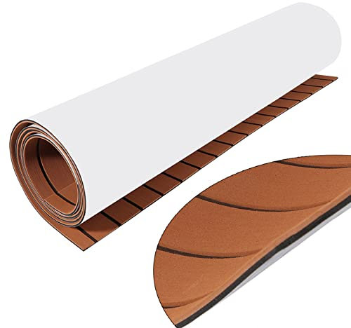 Revêtement de sol autocollant en EVA pour camping-car - tapis antidérapant avec aspect teck (240 x 90 cm, 6 mm), insonorisant et résistant aux produits chimiques, respectueux de l'environnement et