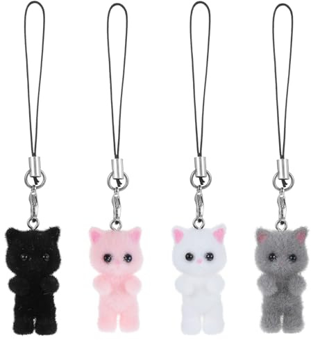 CIATBYYJ 4Pcs Cat Phone Charms Y2K Fluffy Cell Phone Keychain Cat Mobile Phones Pendant for Bag Backpack Keychain Camera Pendants Decor