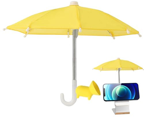Paraguas de teléfono para el sol, luz solar directa y lluvia, protección UV, tela recubierta de plata con ventosa, protección solar para evitar sobrecalentamiento o contacto con el agua, amarillo