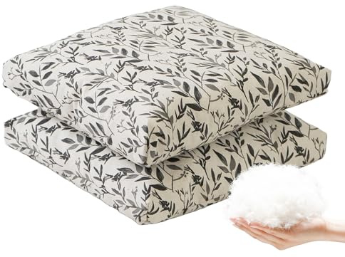 Viste tu hogar Pack 2 Cojines Silla Exterior 40x40cm, Tela Alta Densidad, 50% algodón 50% Poliéster, Impermeables, Resistentes UV Y Desgarro, Lazos De Sujeción,Hoja Fina Negro,Fabricado En España