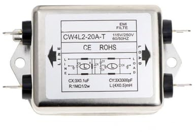 Filtro de alimentación monofásico de doble sección para supresión de ruido industrial/rfi - 20a 50/60Hz 0-30mhz 60db pérdida de inserción 80db Stop Atenuación carcasa metálica - Cw4l2 para 20a-t