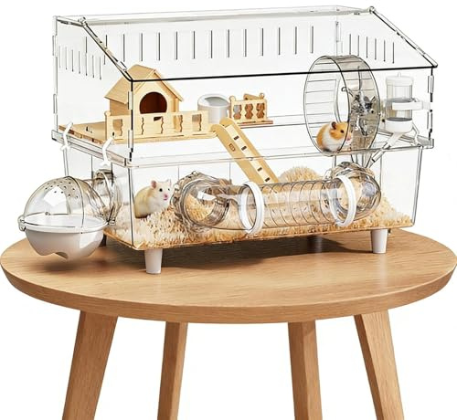 Gabbie per criceti - Habitat acrilico staccabile 17,7x11,8x13,5 pollici | Gabbia per piccoli animali con base in legno, spaziosa scatola di arricchimento per criceti nani siriani da interni ed esterni