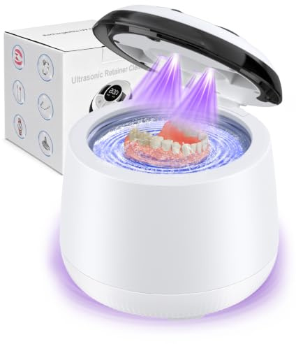 Ultrasonic Retainer Cleaner Machine UV, 48kHz Rechargeable Cleaning Pod | for Denture, Mouth Guard, Jewelry, Teeth, Toothbrush, Aligner, Ring, Ultrasound Mouthguard Cleaner Case