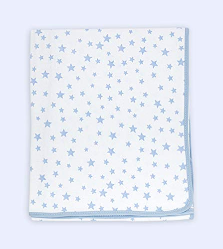 Ti TIN Coperta in Cotone Morbido e Assorbente per Neonato | Coperta Avvolgente 100% Cotone con Doppio Strato 2x180gr/m², 80x75 cm, Stampa Stelle, Colore Celeste