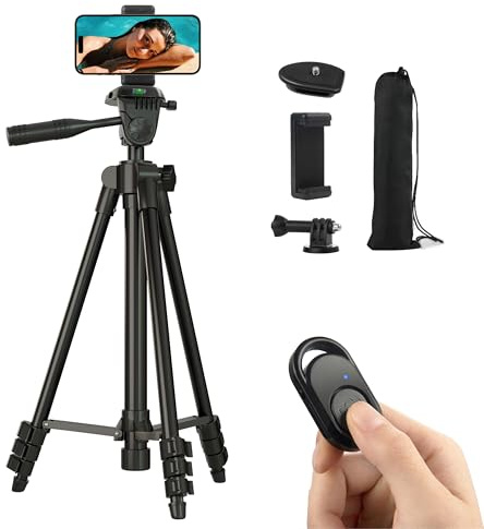 Hitchy Tripod for Smartphone, iPhone 42 inch 106 cm Lightweight Aluminium Tripod for iPhone/Smartphone/Camera with Bluetooth Remote Control, Phone Holder and GoPro Adapter (Black)