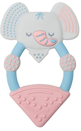 Cheeky Chompers Baby Teether | Teething Toys for Baby | Freezable & Lightweight | BPA-Free Soft Silicone Teething Ring for Babies 0-6, 6-12 Months (Darcy The Elephant)