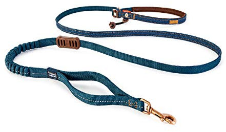 EzyDog Jogging Hundeleine für Kleine und Mittelgroße Hunde - Joggingleine Road Runner LITE 210cm - Leine zum Joggen mit Hund, Reflektierende, Elastische mit Bungee Ruckdämpfer (12mm, Denim)