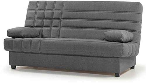 SHIITO - Sofá Cama de 3 Plazas con Arcón Interior - 100 x 193 x 100 cm - Modelo Romeo - con Apertura Clic-Clac - Incluye 2 Cojines - Color Gris Oscuro
