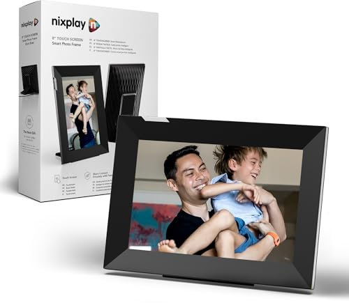 Nixplay 8 inch Touch Screen Smart Digital Picture Frame with WiFi (W08K), Black Silver, Share Photos and Videos Instantly via Email or App - Preload Content