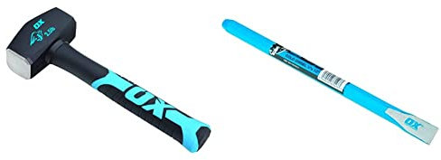 OX Club Hammer - Sledgehammer with Fibreglass Handle - Forged and Induction Hardened Hammerhead - 2.5 lb / 1.1 kg & OX OX-T091206 Trade Cold Chisel - ½ X 6 / 13mm x 150mm