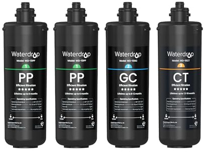 Waterdrop TSA 3-Stage Replacement Water Filter, 1-Year Replacement Pack, 4-Pack (2 x 10PP, 1 x 10GC, 1 x 10CT), Replacement for Waterdrop TSA & TSB 3-Stage Under Sink Water Filtration System