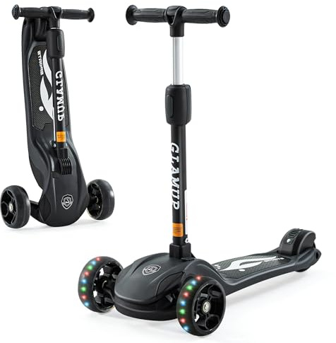 GLAMUP Kids Kick Scooter 3 Wheels, Kids Scooter Height Adjustable Handlebar, Lean-to-Steer System & Easy-Folding Mechanism, Ages 3-14 Boys and Girls（1003-Black）