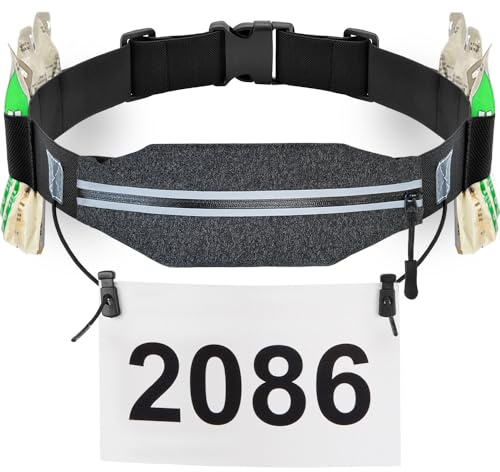 Cinturón Delgado para Correr con número de Carrera, Bolsa para cinturón de Carreras de triatlón, Soporte para Babero con 6 Trabillas de Gel energético para Entrenamiento, Correr, triatalón, maratón
