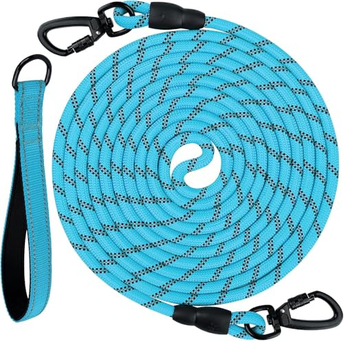 Joytale Correa Larga Perro, Correa Adiestramiento Perro 5/10 / 15/20 Metros, Cuerda para Perros, Correa Resistente para Camping Paseo (Azul 10 Metros)