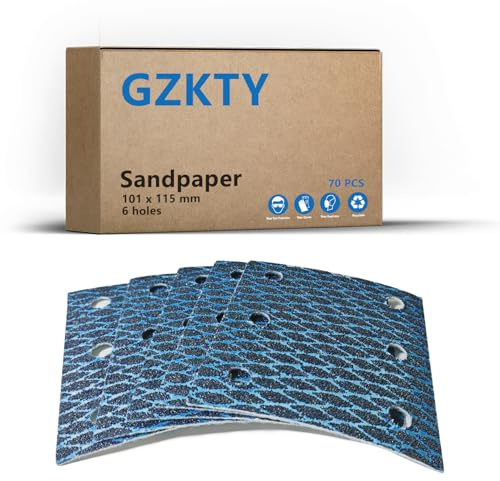 GZKTY 70 Blad Slipmateriel med Klettfäste, 6-hål, 115x101 mm, Korn 320 - Passar Vibrationsslipmaskiner