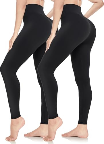 Leggings for Women UK Soft High Waist Tummy Control Leggings Gym Sports Workout Running Pilates Yoga Pants Tights Clearance Fashion Womens Clothes Deals of the Day Sale Prime(2Pcs Black,L-XL)